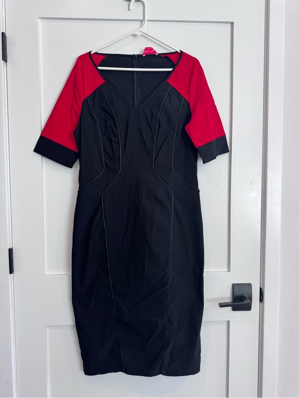 Belle Poque Black Red Colorblock Sheath Dress Retro Pinup V-Neck XL NWT